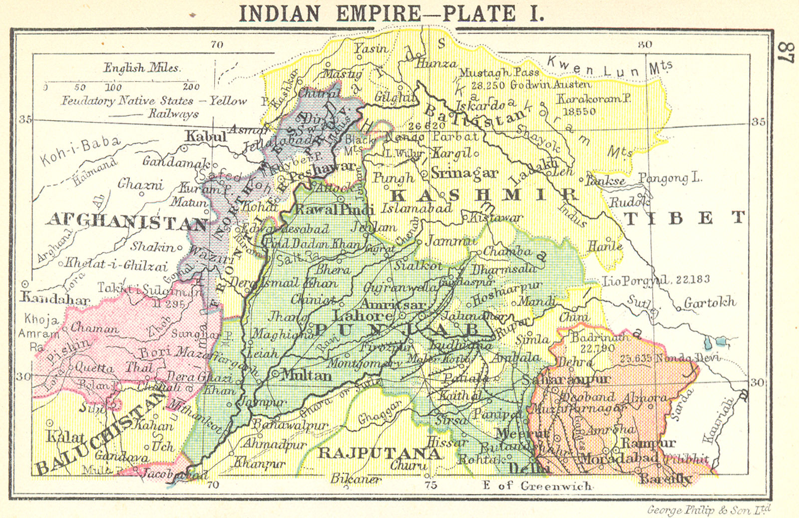 INDIA. Indian Empire-Plate I; Small map 1912 old antique plan chart